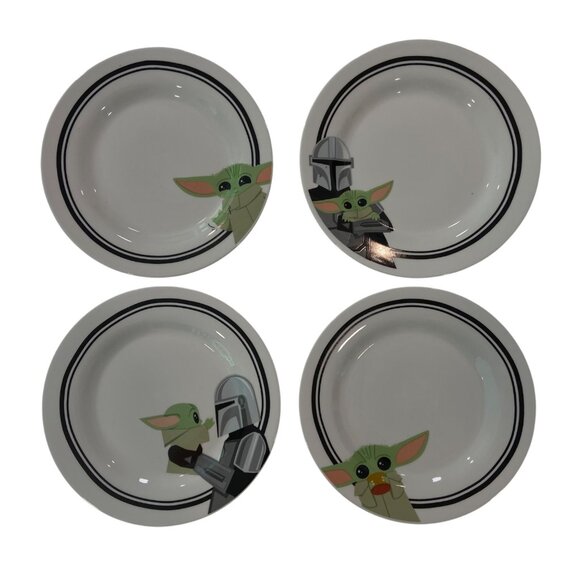 Star Wars Mandalorian &Grogu Ceramic Dessert Plates Set Of 4 Featuring Baby Yoda - Picture 1 of 13
